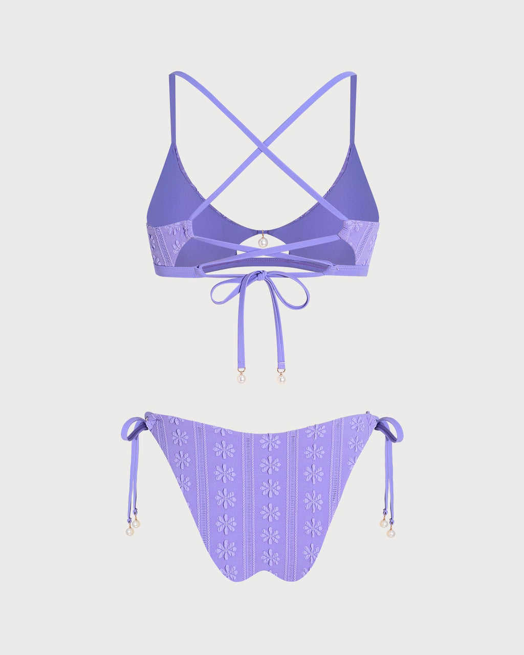Purple U Neck Floral Drawstring Bikini Set