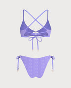 Purple U Neck Floral Drawstring Bikini Set