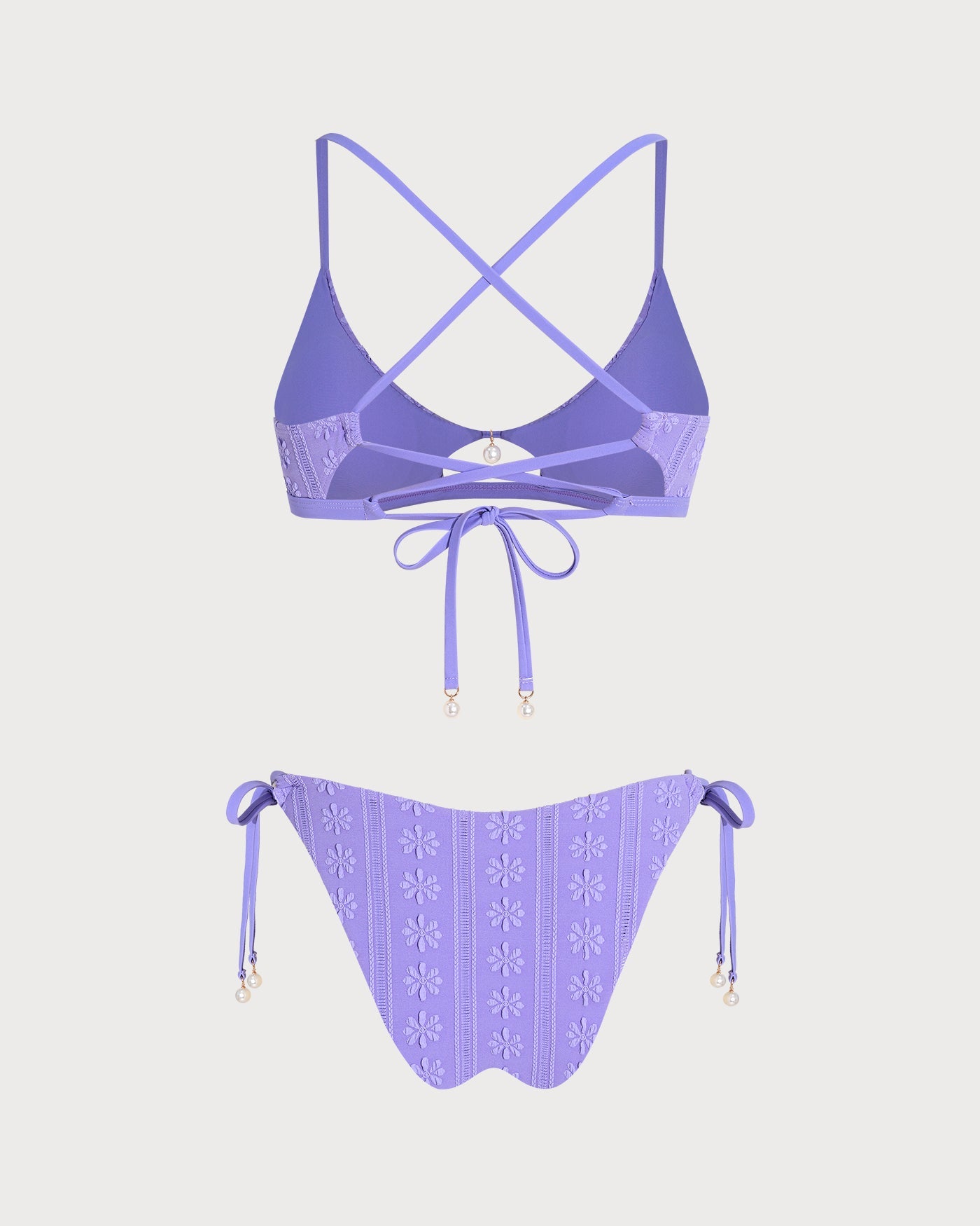 Purple U Neck Floral Drawstring Bikini Set