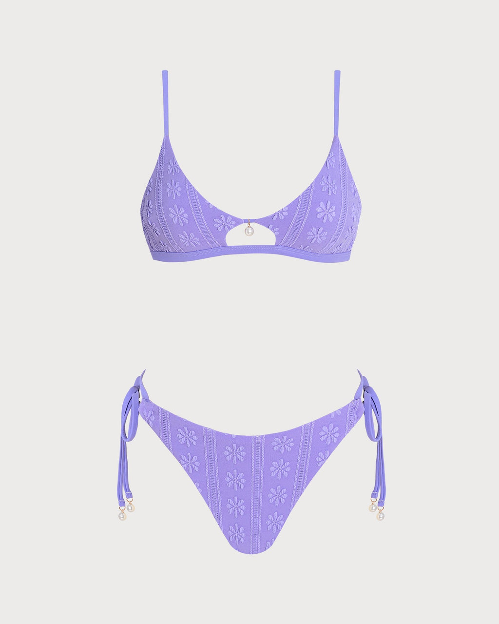 Purple U Neck Floral Drawstring Bikini Set