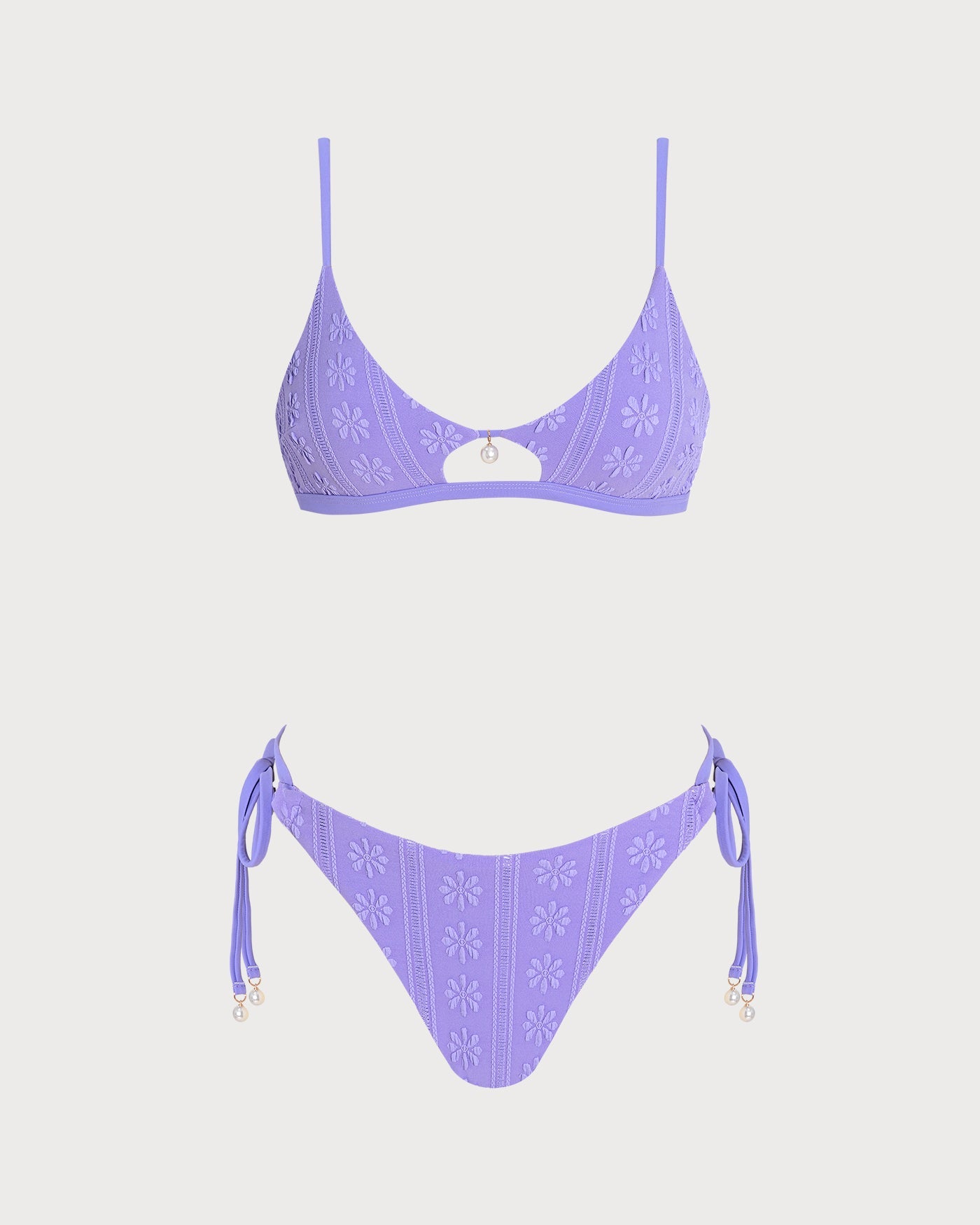 Purple U Neck Floral Drawstring Bikini Set