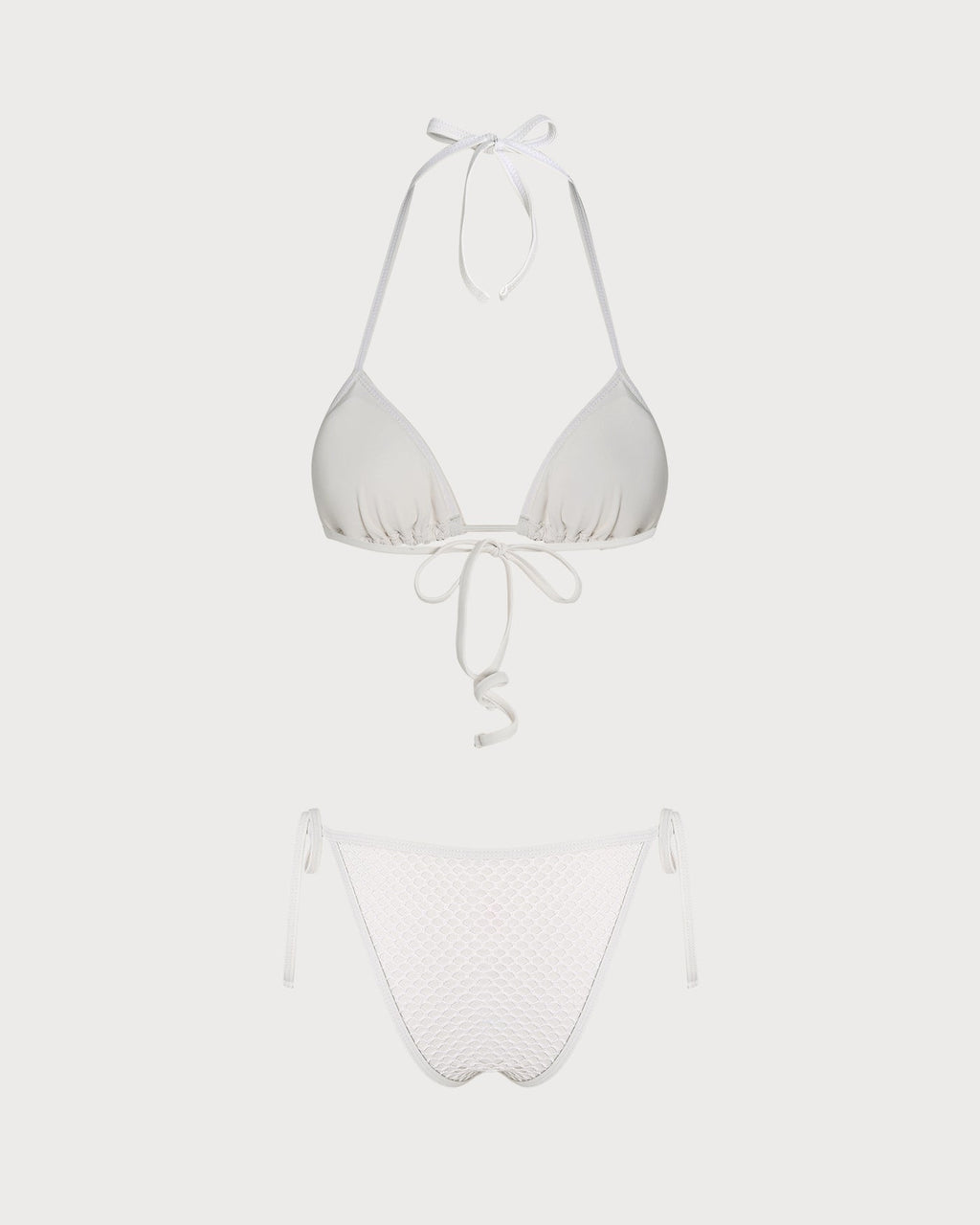 White Halter Tie Rhinestones Triangle Bikini Set