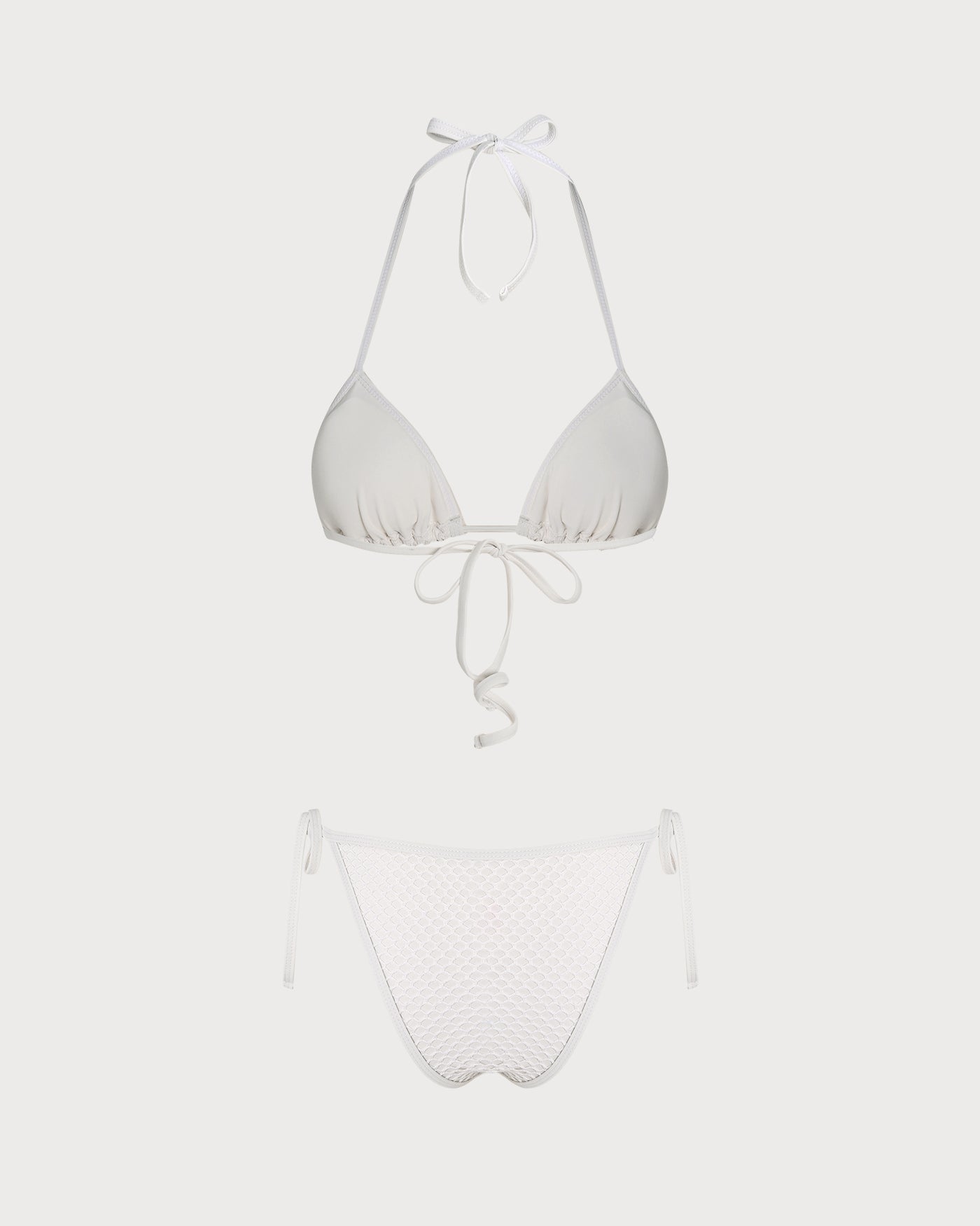 White Halter Tie Rhinestones Triangle Bikini Set