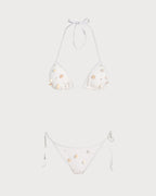White Halter Tie Rhinestones Triangle Bikini Set